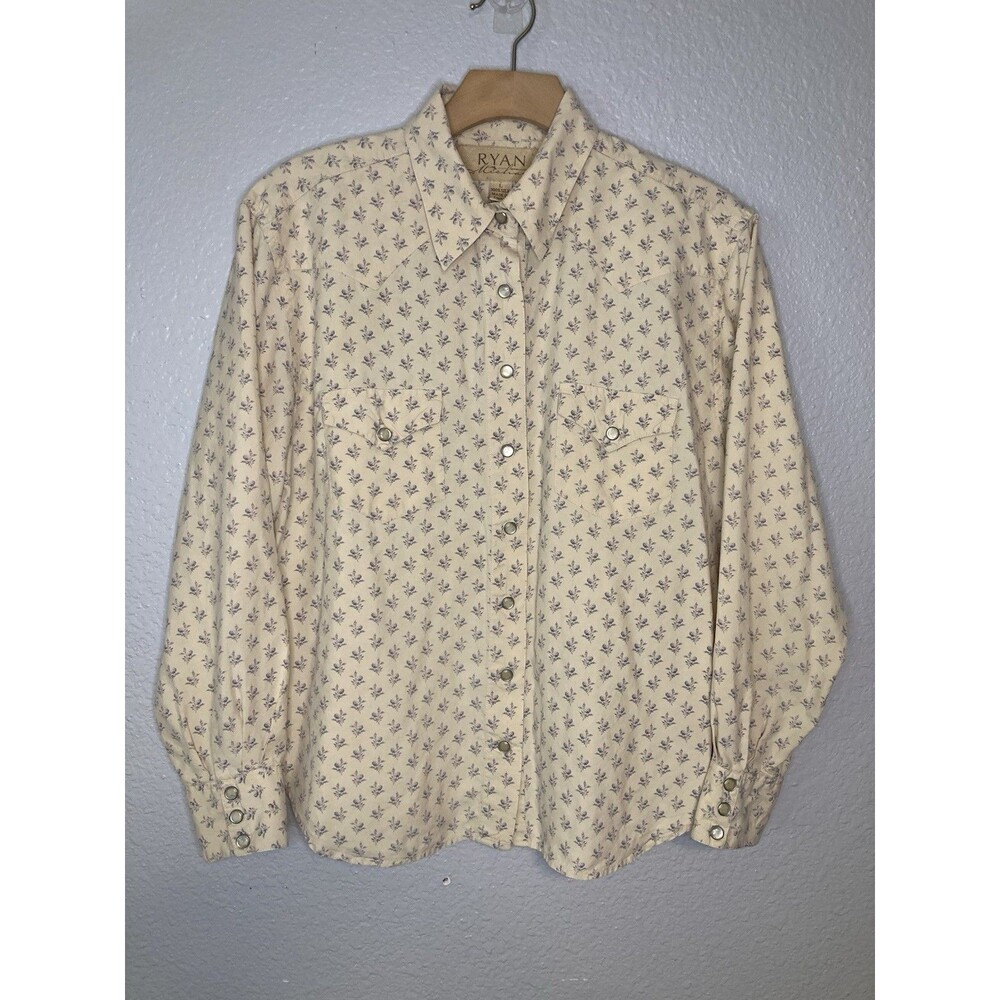 Ryan Michael Womens L 100% Silk Western Pearl Snap Floral Shirt Rockabilly Rodeo